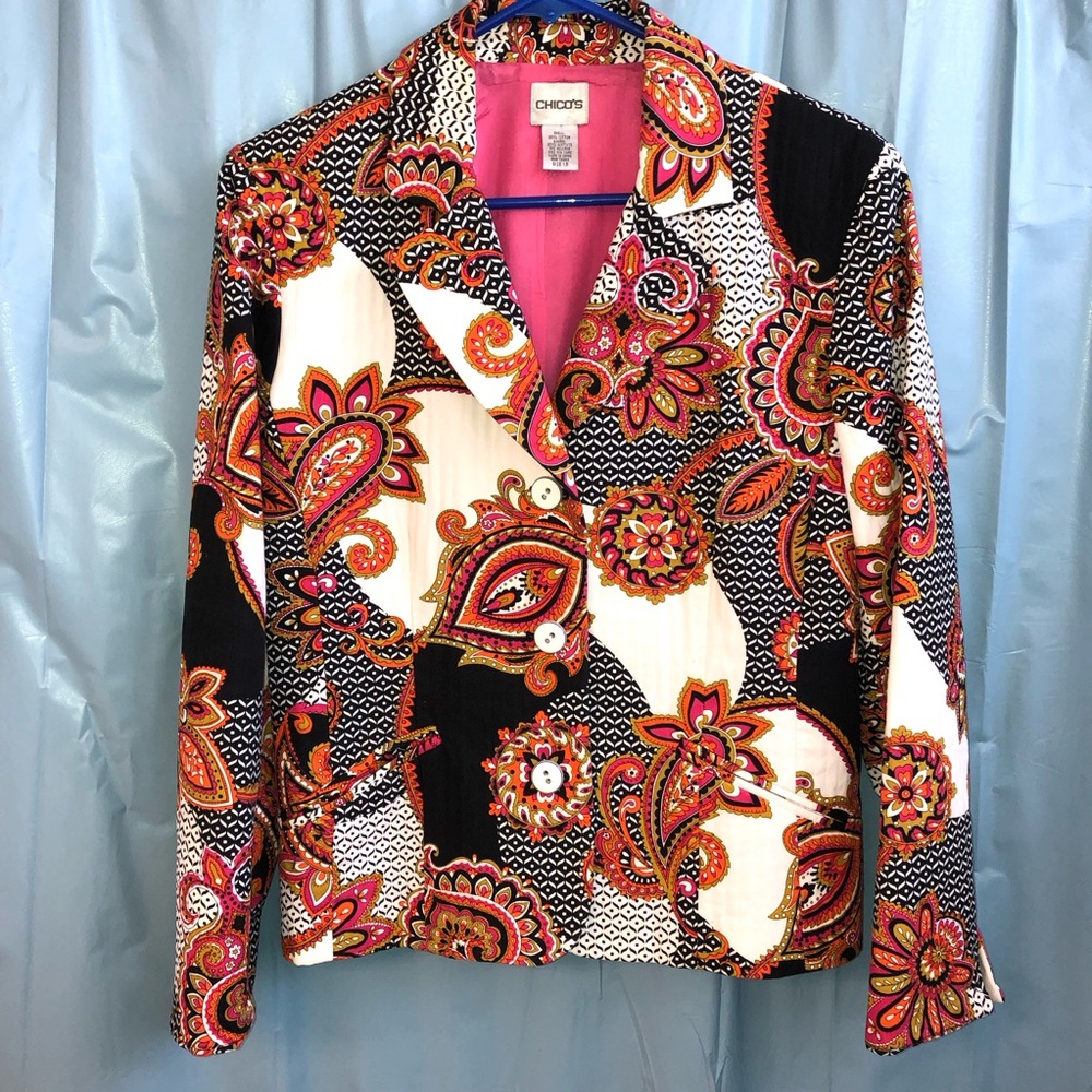 Chico's women's multicolor floral and paisley print blazer jacket